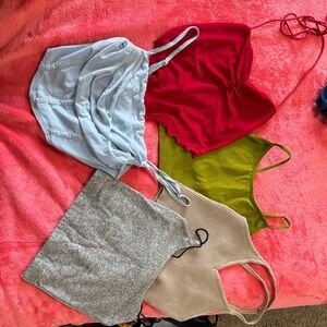 5 Piece Stylish Crop Tops Collection - Red, Light Blue, Olive, Gray, Beige